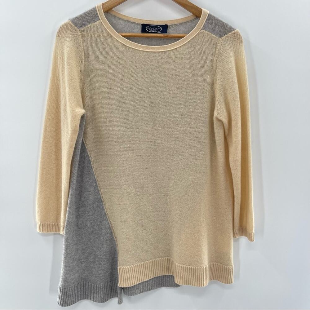 Magaschoni Colorblock 100% Cashmere Crewneck Asymetrical Lightweight Sweater